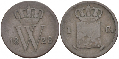 НИДЕРЛАНДЫ 1 ЦЕНТ 1828 ВИЛЬЯМ I (1815-1840) KM 47 медь 175-1014