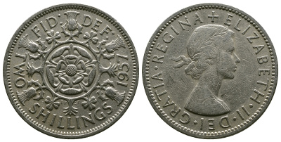Великобритания 2 шиллинга (флорин) 1957 Елизавета II (1952-2022) KM 906, Spink 4146 медно-никель 4382-126
