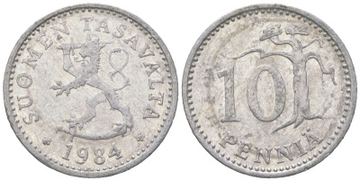 Финляндия 10 пенни 1984 KM 46a алюминий 4617-1138