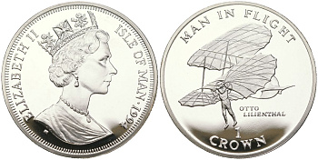 Остров Мэн 1 крона 1994 Отто Лилиенталь KM 417a серебро PROOF 1530-1324