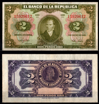 Колумбия 2 песо 1955 Pick 390 d бумага UNC (пресс) 7191-48-3-1