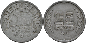 Нидерланды  25 центов 1941 KM 174 цинк 4132-255