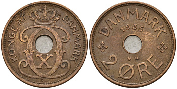 Дания 2 эре 1935 Кристиан X (1912-1947) KM 827 бронза 4147-515