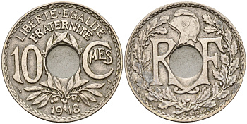 Франция 10 сантимов 1918 тип Линдайё KM 866a, Le Franc 138.3 медно-никель    4153-346