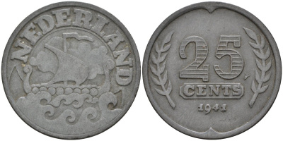 Нидерланды  25 центов 1941 KM 174 цинк 4132-255