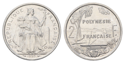 Французская Полинезия 2 франка 1995 KM 10 алюминий auNC 179-926
