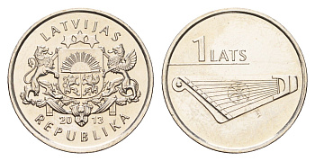 Латвия 1 лат 2013 Кокле KM 142 медно-никель UNC 4679-412