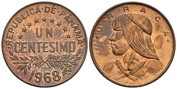 Панама 1 сентесимо 1968  KM 22 бронза  aUNC  4609-843
