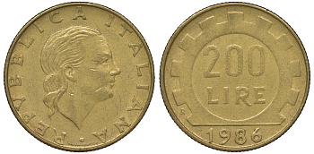 Италия 200 лир 1986 R, шестерня KM 105 алюминиевая бронза 4128-1255