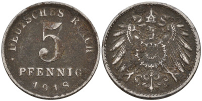 Германия 5 пфеннигов 1918 A KM 19, J. 297 железо 4151-613
