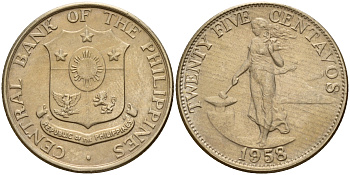 Филиппины 25 сентаво 1958  KM 189.1 медь цинк никель  UNC  4161-1151
