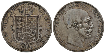 Ганновер 1 талер 1849 B, Эрнст Август (1837-1851), HARZ SEGEN, КМ 209.1 серебро 00-000-00