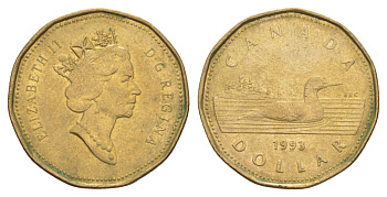 Канада 1 доллар 1993 Елизавета II (1952-2022), утка KM 186 никель плакированный позолоченной бронзой 4631-756