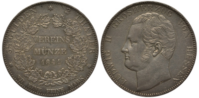Гессен-Дармштадт 2 талера 1841 Людвиг II (1830-1848) KM 310, Dav. 702 серебро 00-805-14
