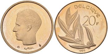 Бельгия 20 франков 1993 Belgique KM 159 никель бронза UNC 189-931