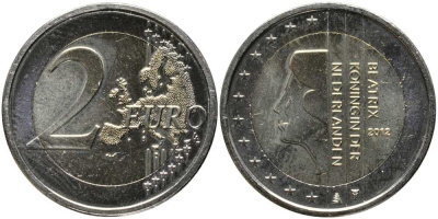 НИДЕРЛАНДЫ 2 ЕВРО 2012 КОРОЛЕВА БЕАТРИКС KM 272 биметалл UNC 115-1126