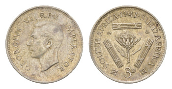 ЮАР 3 пенса 1941 Георг VI (1936-1952) KM 26 серебро 4623-459