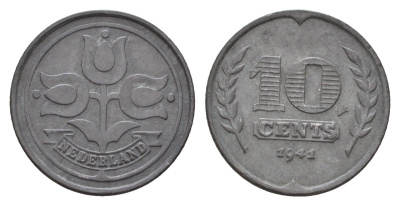 Нидерланды 10 центов 1941 Вильгельмина (1890-1948) KM 173 цинк 4675-915
