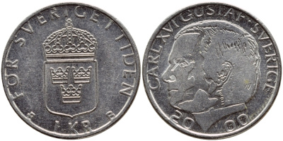 Швеция 1 крона 2000 Карл XVI Густав (1973- ) KM 852а медно-никель 4364-2125