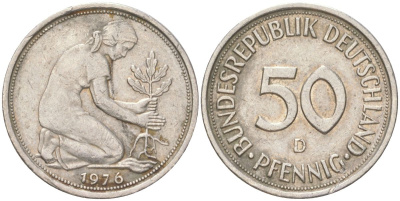 ФРГ 50 пфеннигов 1976 D KM 109 медно-никель 4613-1243