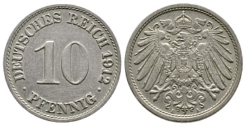 Германия 10 пфеннигов 1912 A KM 12, J. 13 медно-никель 4364-2935