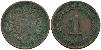 Германия 1 пфенниг 1875 D, Вильгельм I (1871-1888) KM 1, J. 1 медь 4181-647