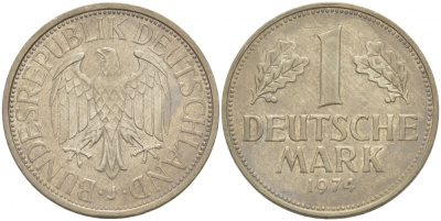 ФРГ 1 МАРКА 1974 J KM 110, J. 385 медно-никель 3996-733