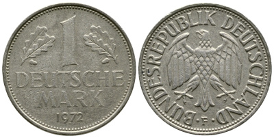 ФРГ 1 МАРКА 1972 F KM 110, J. 385 медно-никель 41-1243