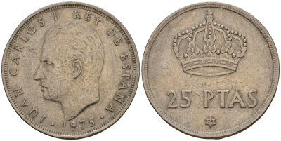Испания 25 песет 1975 (78) Хуан Карлос I (1975-2014) KM 808 медно-никель 98-843
