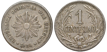 Уругвай 1 сентесимо 1924 KM 19 медно-никель 99-749