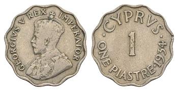 Кипр 1 пиастр 1934 Георг V (1910-1936), год-тип KM 21 медно-никель 4652-321