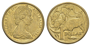 Австралия 1 доллар 1984 Елизавета II (1952-2022), кенгуру KM 77 алюминиевая бронза UNC 4652-156