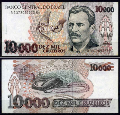 Бразилия 10000 крузейро 1992 серия A 3372, Витал Бразил, врач Pick 233 b бумага UNC (пресс) 2197-45-1-2