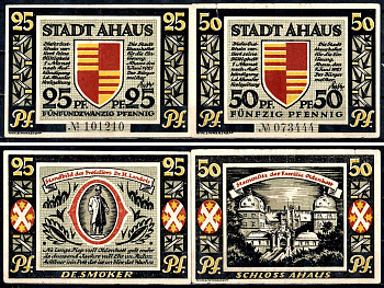 Ахаус (Пруссия, Вестфалия) полный набор из 2 нотгельдов (25 и 50 пфеннигов) 1921 Mehl Grabowski 3.1a бумага 7556-41-2-1