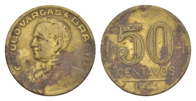 Бразилия 50 сентаво 1944 KM 557a алюминиевая бронза 4655-1115