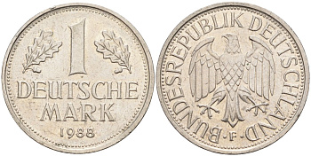 ФРГ 1 марка 1988 F KM 110, J. 385 медно-никель 4182-351