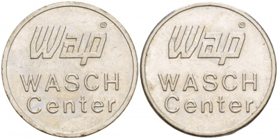 ГЕРМАНИЯ ЖЕТОН НА МОЙКУ АВТОМОБИЛЯ WAP, WASCH, CENTER белый металл 4544-845