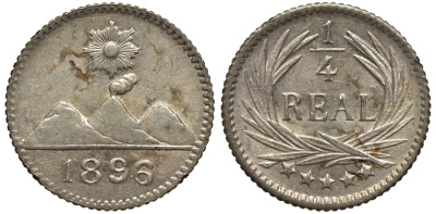 Гватемала 1/4 реала 1896 5 звезд, Испанское правление KM 162 серебро 116-667