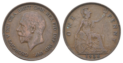 Великобритания 1 пенни 1936 Георг V (1910-1936) KM 838, Spink 4055 бронза 4661-811