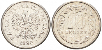 ПОЛЬША 10 ГРОШЕЙ 1990 MW KM 279 медно-никель 4516-113