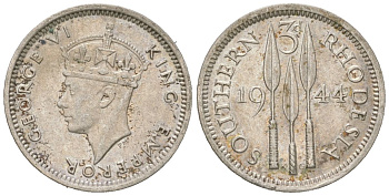 Южная Родезия 3 пенса 1944 Георг VI (1936-1952) KM 16a серебро UNC 4617-119