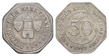 Биттерфельд 50 пфеннигов 1917 Funck 44.5A, Men05 2917.9, Men18 3746.9 железо 4638-122