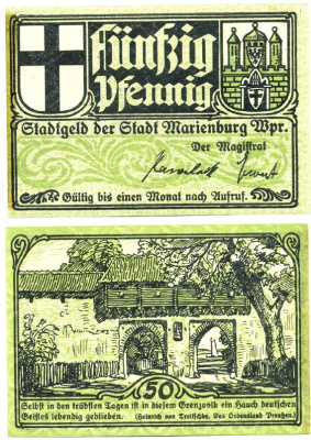 Германия, Мариенбург 50 пфеннигов 1922 нотгельд, земля Ганновер, зеленая Grabowski 870.3 бумага 6312-1-1-1