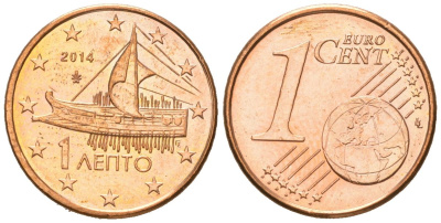 Греция 1 евроцент 2014 KM 181 сталь плакированная медью UNC 4516-1243