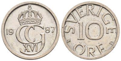 Швеция 10 эре 1987 Карл XVI Густав (1973- ) KM 850 медно-никель 4609-964