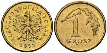 Польша 1 грош 1997 MW KM 276, Parchimowicz 701f латунь 4580-444