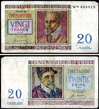Бельгия 20 франков 1950 Pick 132 a бумага 8604-16-4-1