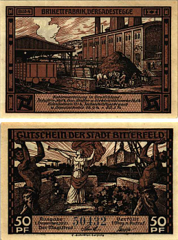 БИТТЕРФЕЛЬД 50 ПФЕННИГОВ 1921 НОТГЕЛЬД, 1 ДЕКАБРЯ 1921, ЗЕМЛЯ САКСОНИЯ-АНХАЛЬТ, BILD 4 Grabowski 111.3 бумага 6318-46-3-2