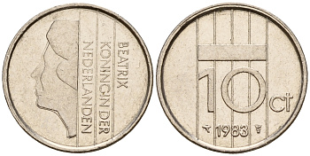 Нидерланды 10 центов 1983 Беатрикс (1980-2013) KM 203 никель    4598-353