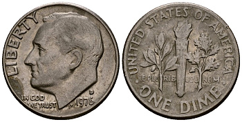 США 10 центов (дайм) 1976 Рузвельт, D KM 195a медь плакированная медно-никелем 4164-952